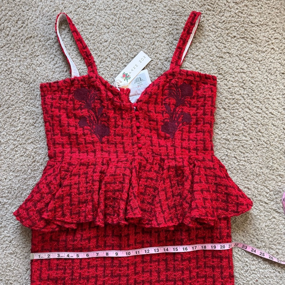 Fanm Mon Gulia Peplum Red Tweed Midi Dress XL - Picture 10 of 13